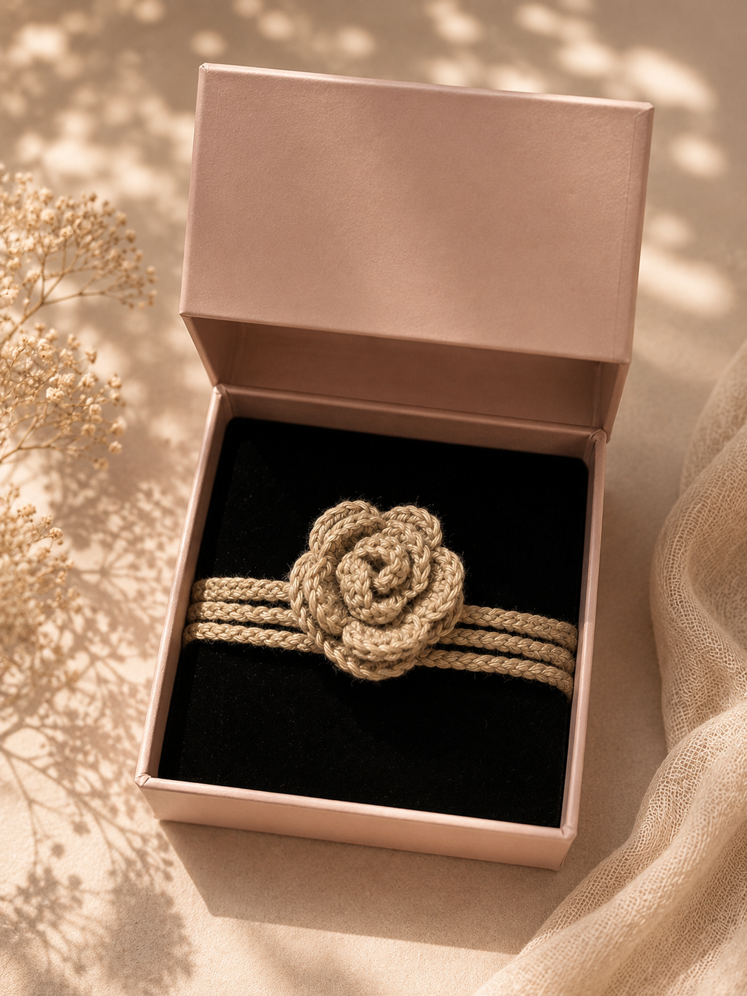 Gul – Handmade Crochet Floral Necklace- Champagne Beige