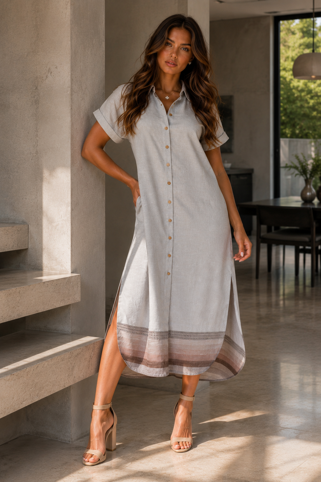 Nolie Beige - Free Size Khadi Cotton Shirt Dress