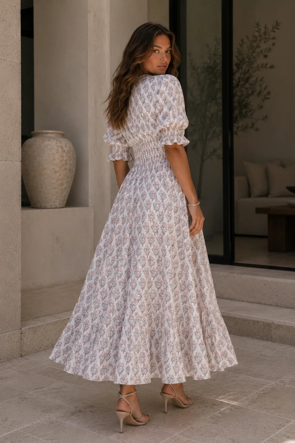 Lilienne - Handblocked Smocked Midi Dress