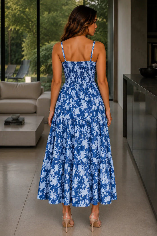 The Elira - Sweetheart Neckline Midi Dress- Dark Blue