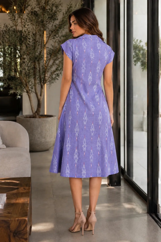 Vanya - Blue Ikkat Cotton Midi Shirt Dress