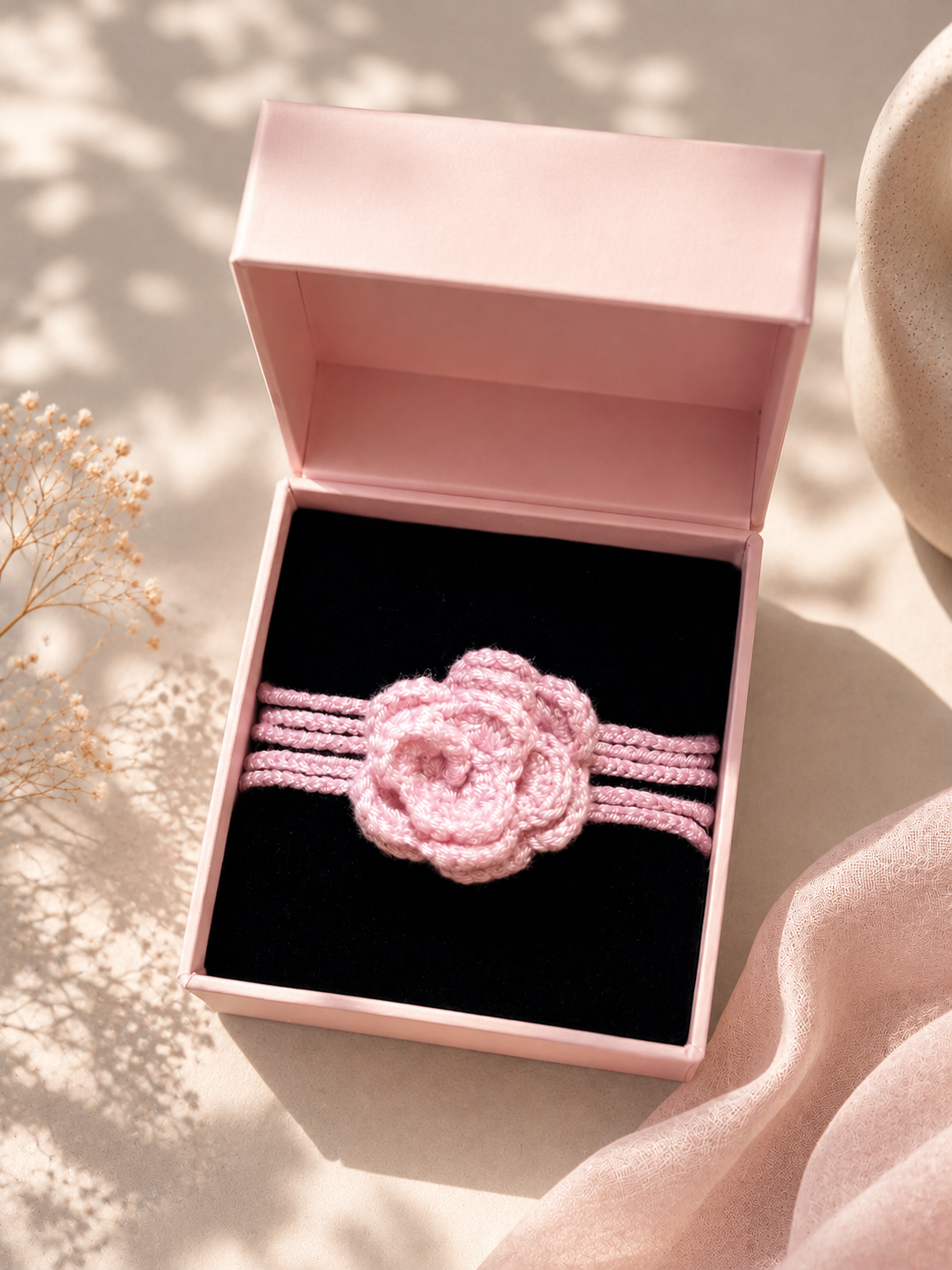 Gul – Handmade Crochet Floral Necklace- Baby Pink