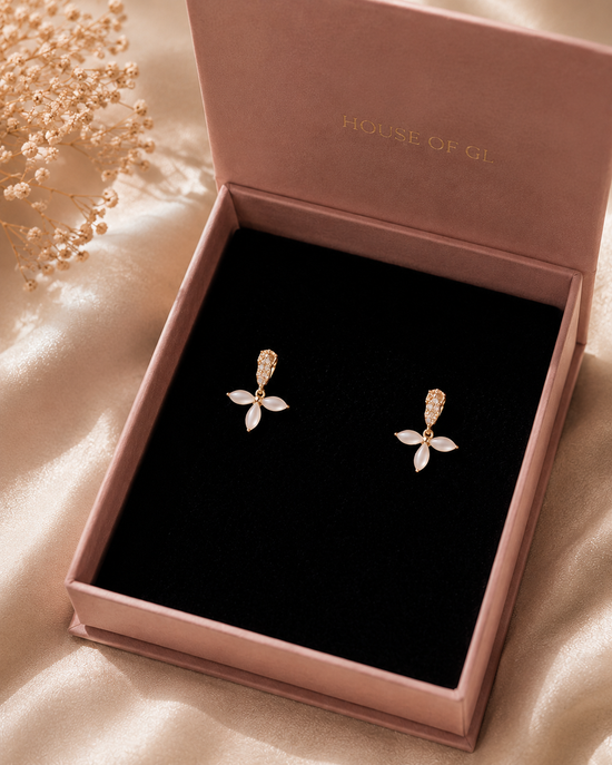 Mira – 925 Sterling Silver Pink Enamel Floral Earrings with Semi-Precious Stones
