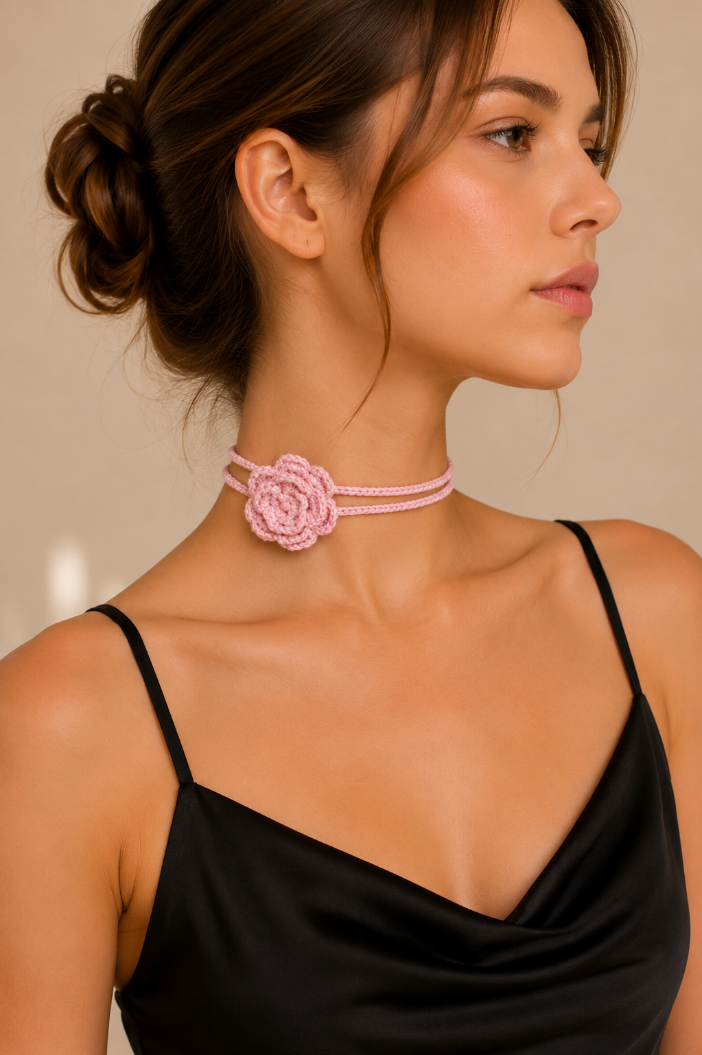 Gul – Handmade Crochet Floral Necklace- Baby Pink
