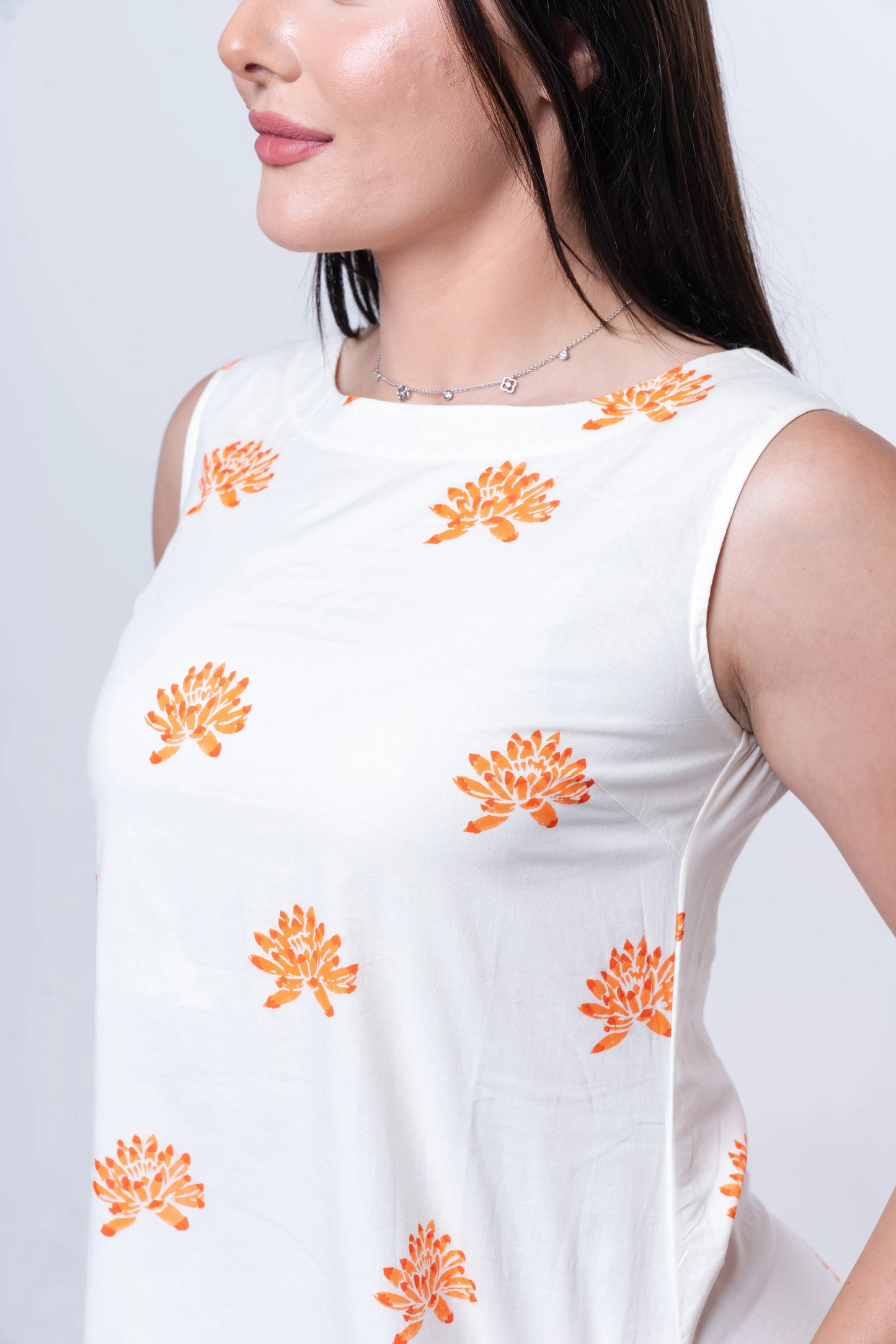 Solene - Handblocked Boat Neck Midi Dress
