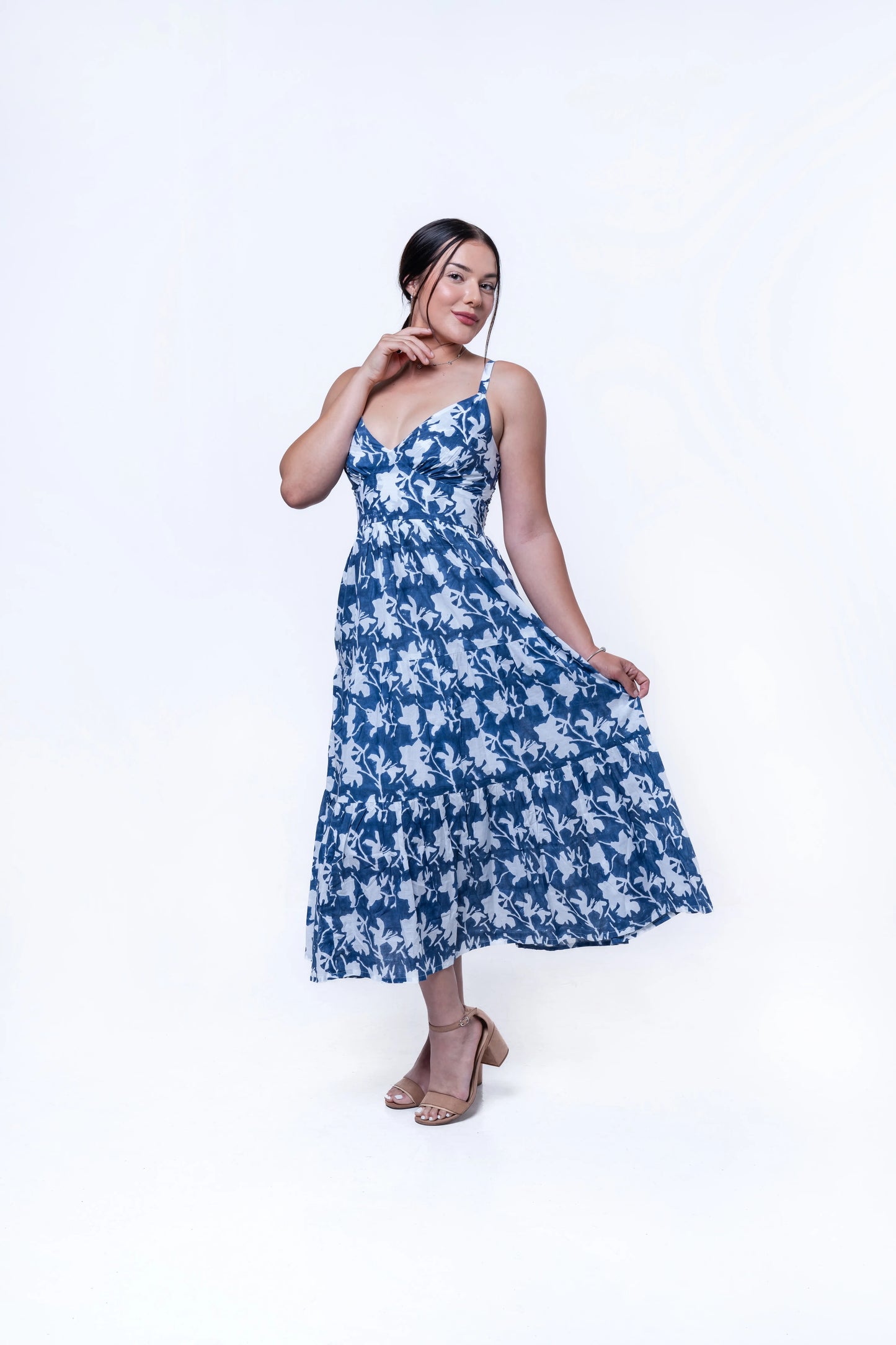 The Elira - Sweetheart Neckline Midi Dress- Dark Blue