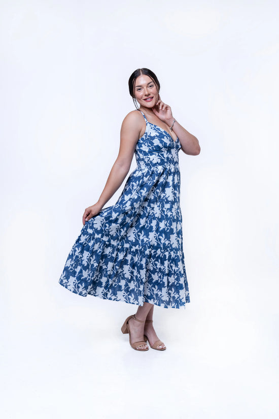 The Elira - Sweetheart Neckline Midi Dress- Dark Blue