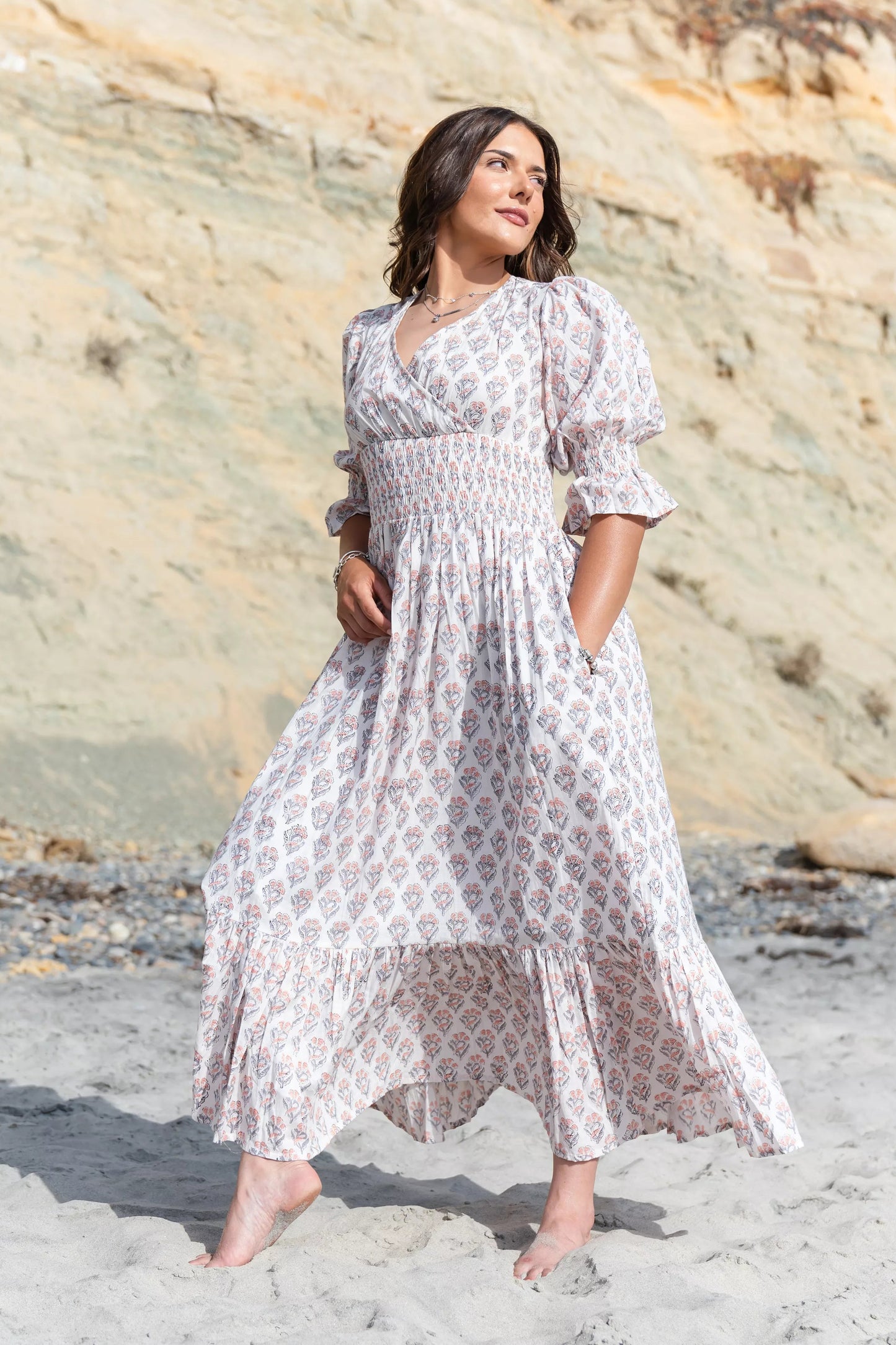 Lilienne - Handblocked Smocked Midi Dress