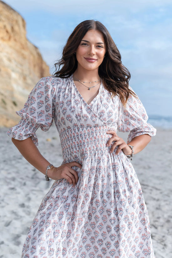 Lilienne - Handblocked Smocked Midi Dress